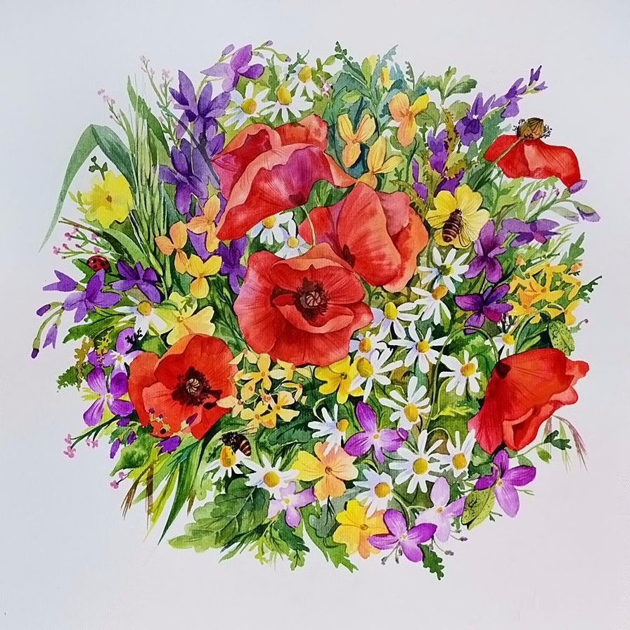 Акварельный букет цветов