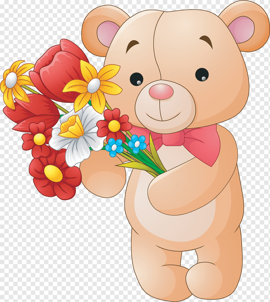 Медвежонок с цветами изображение