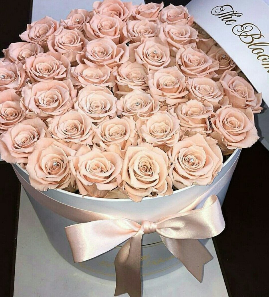 Красивый букет розовых роз в коробке