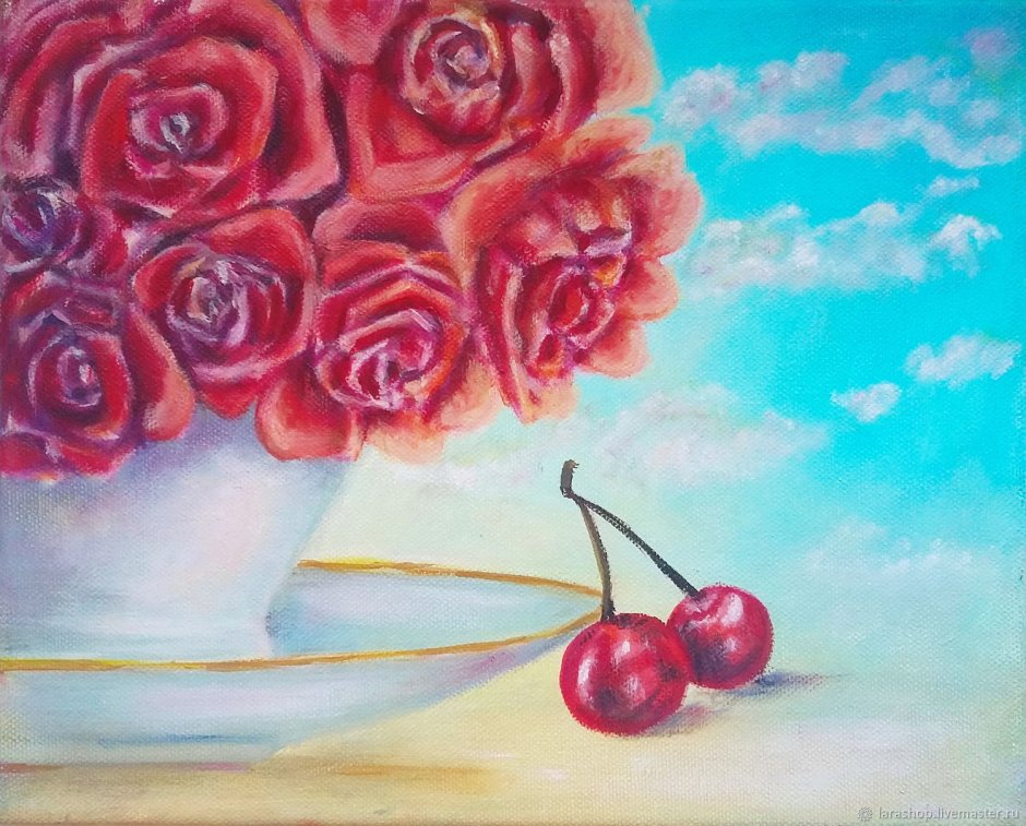 Розы и вишня живопись масьеркласс