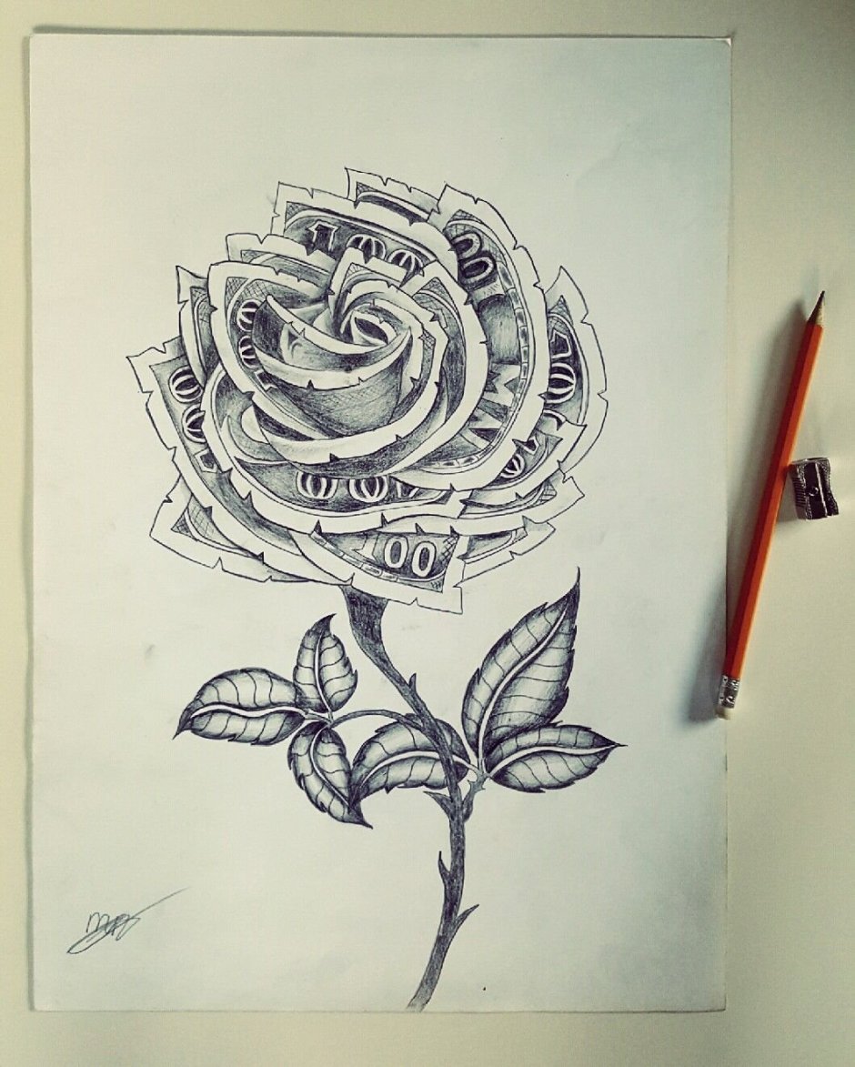 Денежная роза тату