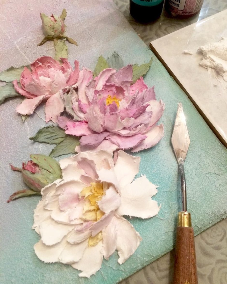 Скульптурная живопись мастихином роза