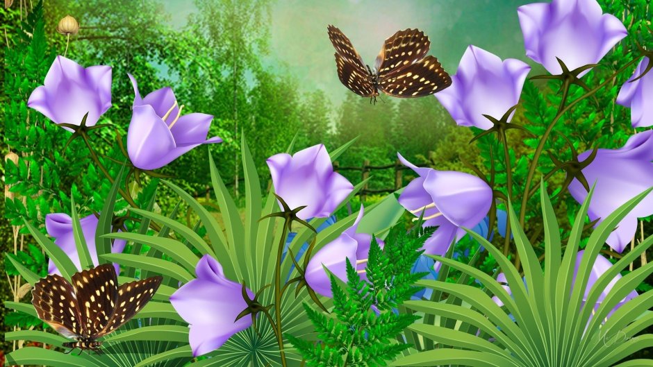 Анимация цветы и бабочки