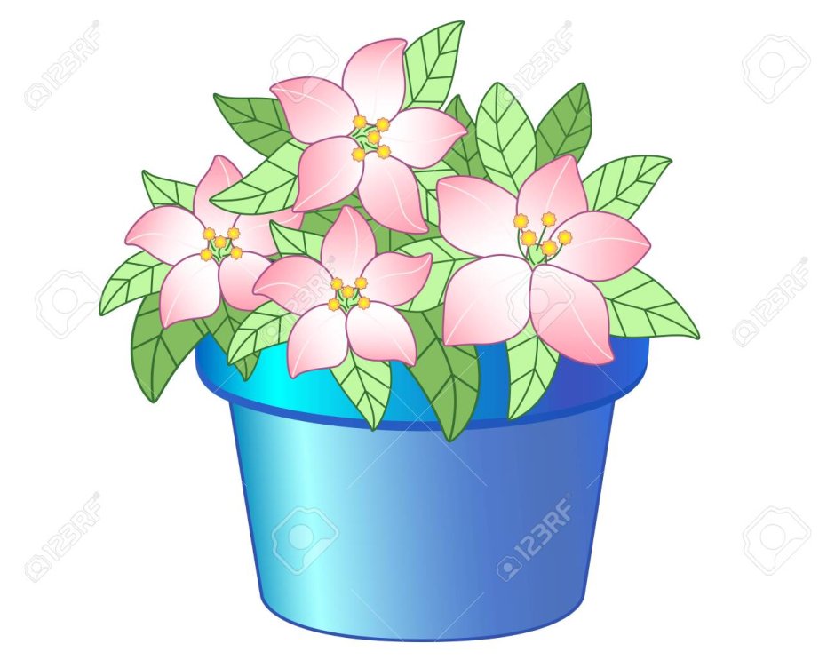 Горшок для цветов с рисунком голубых цветов