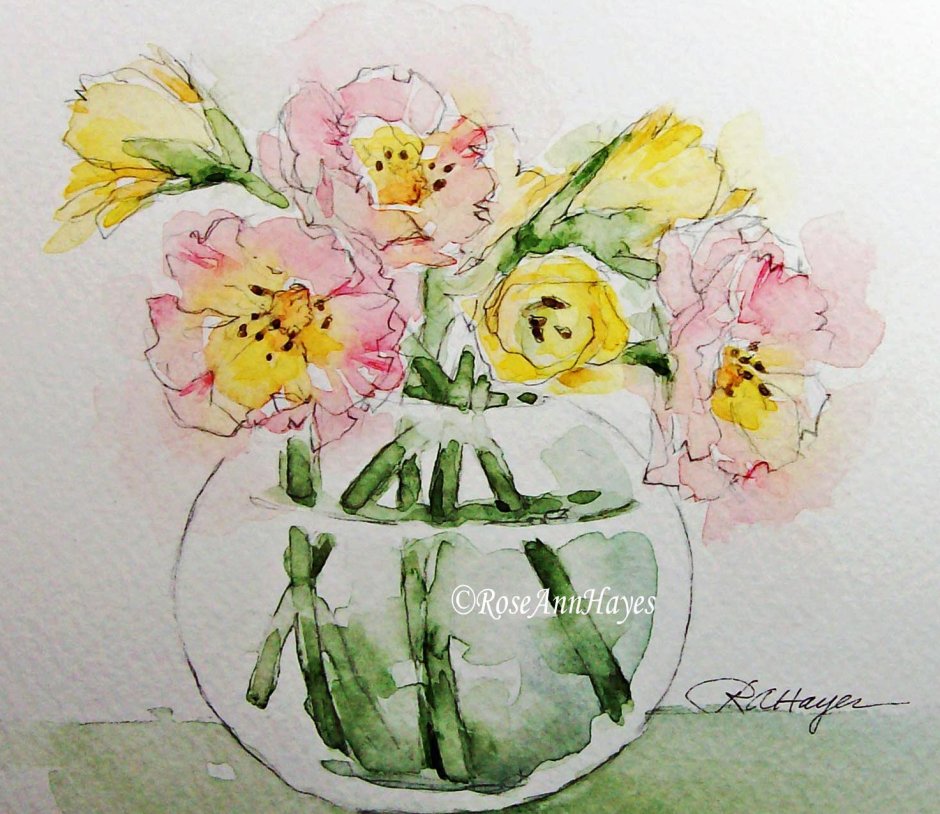 Букет цветов в вазе акварелью