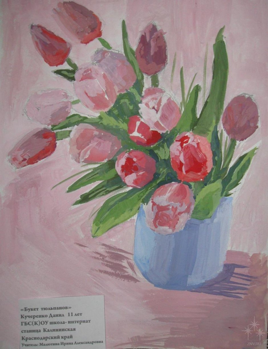 Рисование букет тюльпанов