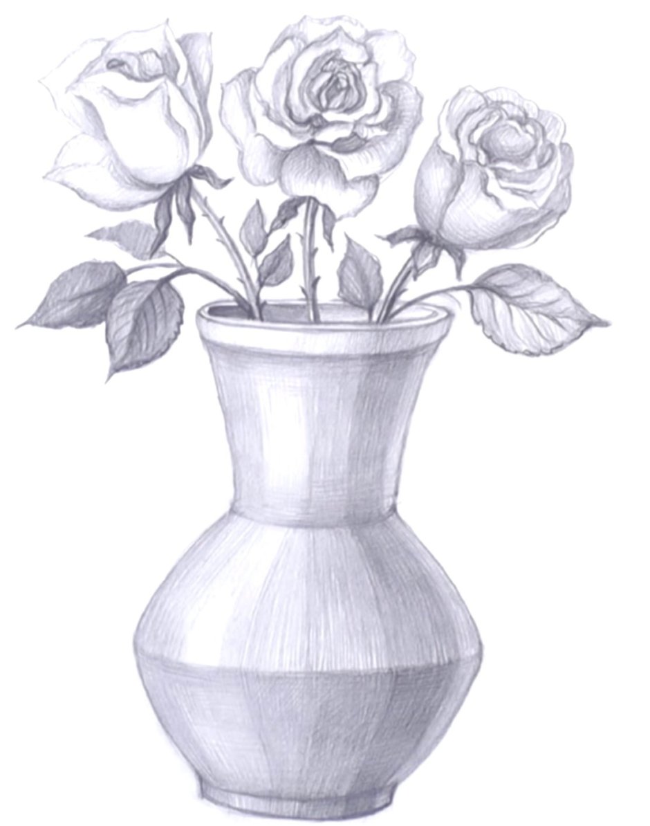 Цветы в вазе рисунок карандашом