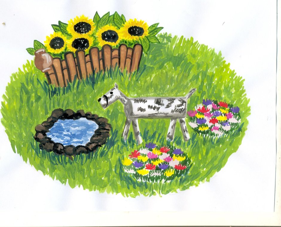 Клумба с цветами рисунок для детей