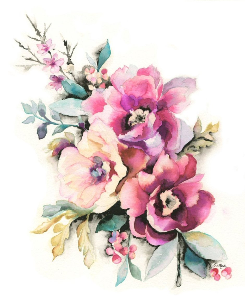 Цветы нарисованные акварелью