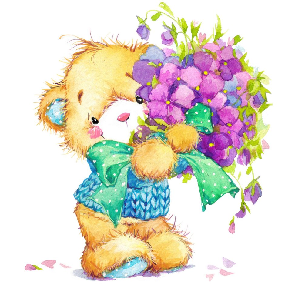Красивый Медвежонок с цветами