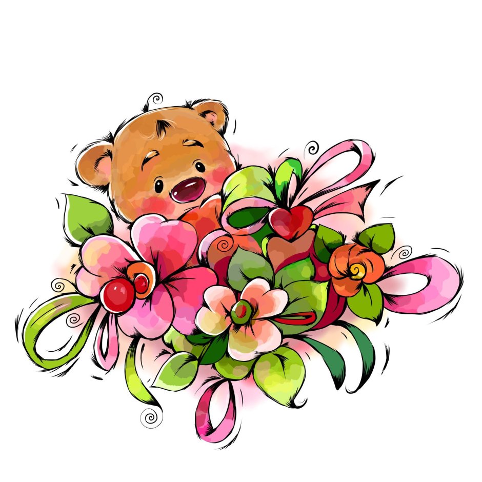Медведь с цветами