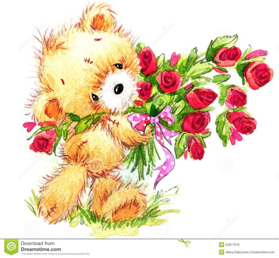 Медвежонок с цветами картинки