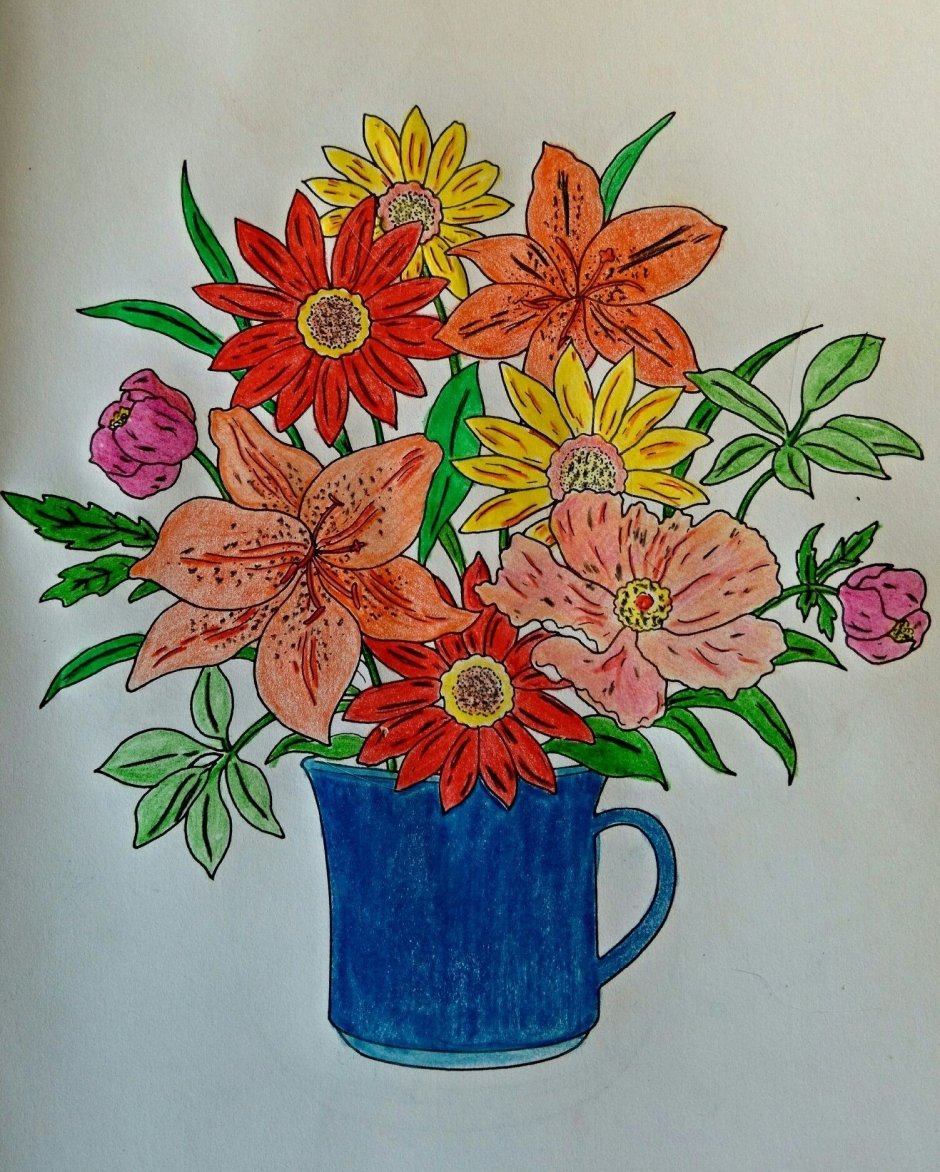 Рисование фломастерами цветы