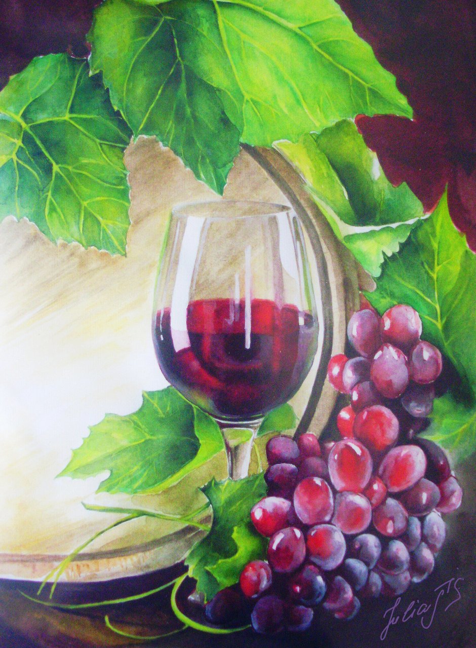 Натюрморт с виноградом акварель