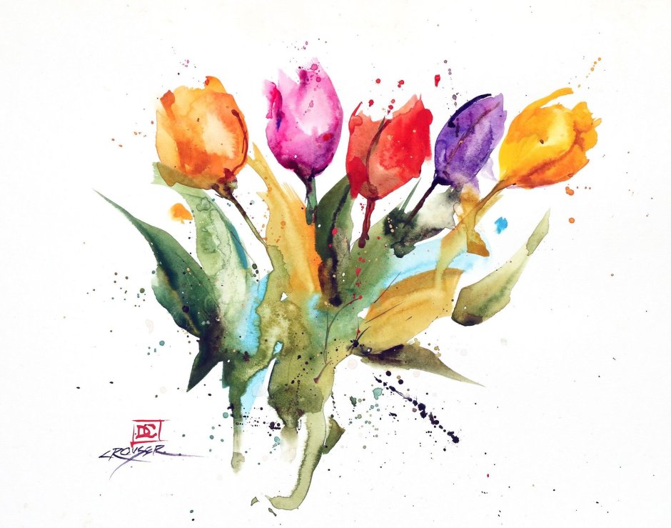 Рисование тюльпанов акварелью