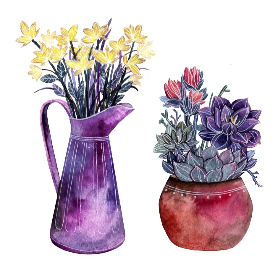 Скетчинг ваза с цветами